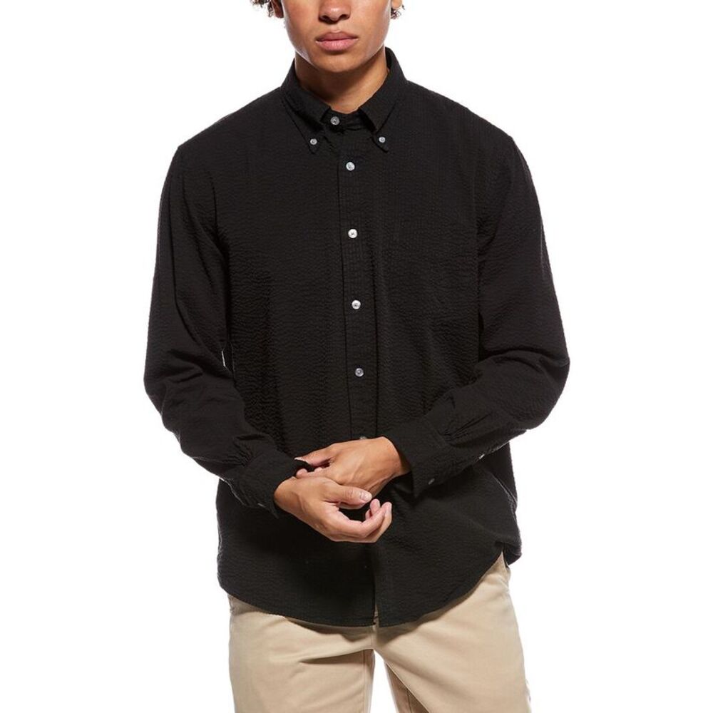 Brooks Brothers Mens Solid Seersucker Shirt, Black